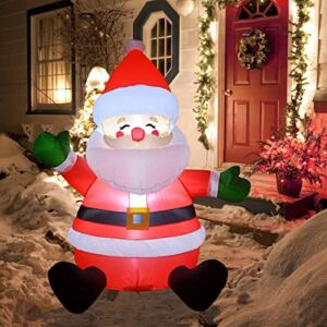 GOOSH 5 FT Christmas Inflatable Outdoor Sitting Santa Claus Happy Face, Blow Up Yard Decoration Clearance with LED Lights Built-in for Holiday/Party/Xmas/Yard/Garden