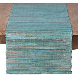 SARO LIFESTYLE Melaya Collection Shimmering Woven Nubby Water Hyacinth Table Runner, 14″ x 90″, Turquoise