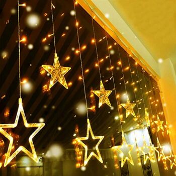 Quntis 12 Stars Curtain Lights – 138 LEDs Christmas Window Curtain Lights 8 Mode Outdoor Indoor Plug in Fairy Curtain String Lights Waterfall Backdrop for Bedroom Wedding Party Wall Decor, Warm White | The Storepaperoomates Retail Market - Fast Affordable Shopping
