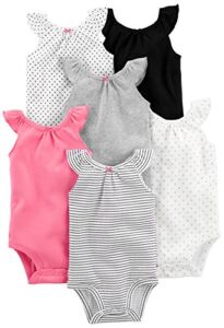 Simple Joys by Carter’s Baby Girls’ Sleeveless Bodysuit, Pack of 6, Black/White/Pink, Stripe/Dots, 6-9 Months