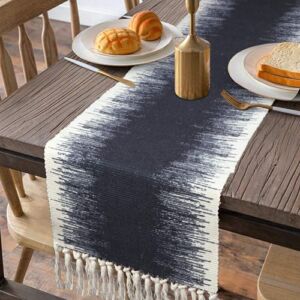 KIMODE Cotton Fringe Table Runner 14 X 72 in, Farmhouse Gradient Bohemian Woven Tassels Macrame Dinning Table Linen Machine Washable Minimalist Home Decorative (14 in x 72 in, Gradient)