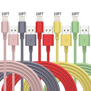 MFi Certified iPhone Charger, (Color) 5 Pack 10 FT Lightning Charging Cables USB Data Cord High Speed Cable Compatible with iPhone 13 12 11 XS XR X Pro Max Mini 8 7 6S 6 Plus 5S SE iPad iPod AirPods