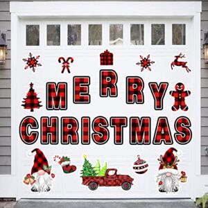 Magnetic Christmas Garage Door Decorations 26 Pieces, Christmas Refrigerator Magnets Decals, Buffalo Plaid Car Magnets Stickers, Xmas Garage Door Murals, Holiday Outdoor Decor, Xmas Home Party Decor