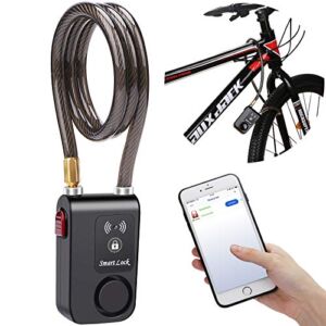 wsdcam Bluetooth Bike Lock Alarm 110dB Universal Security Smart Bike Alarm Lock System Anti-Theft Vibration Alarm for Bicycle Motorcycle Door Gate Lock, 31.49 inch Cable Length, APP Control