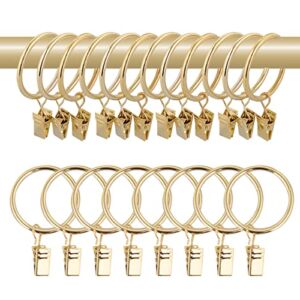 60 Pcs 1.5″ Metal Curtain Rings with Clips Curtain Rod Rings Clips, Rustproof Curtain Closer Clips Drapery Hanging Rings Clips for Tension Rod Bracket Eyelets Decorative Hangers, Gold