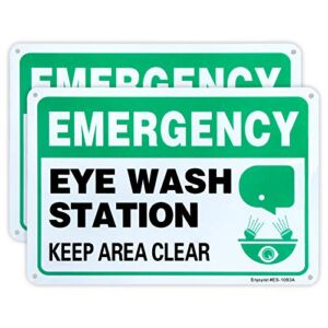 2 Pack Emergency Safety Sign, Eye Wash Station Sign, 10″x 7″ .04″ Aluminum Sign Rust Free Aluminum-UV Protected and Weatherproof