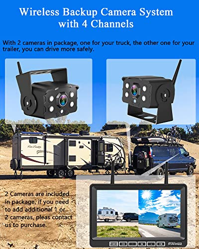 Wireless RV Backup Camera Compatible for Furrion Pre-Wired Mount, 1080P HD IP69 Waterproof Infrared Night Vision Backup Camera Rear View Cam x 2 with 7 Inch 4 CH Monitor for RV Trailer Truck Camper | The Storepaperoomates Retail Market - Fast Affordable Shopping