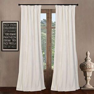 52″ W x 108″ L (Set of 2 Panels) Pinch Pleat Blackout Lining Velvet Solid Curtain Thermal Insulated Patio Door Curtain Panel Drape for Traverse Rod and Track, Off White Curtain