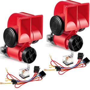 2 Pack Train Horn for Car 12V 150db Loud Truck Horn Car Horn Electric Snail Air Horn Kit with Relay Harness for Vehicles Motorcycle Boat Ship (Red)