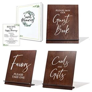 Set of 3 -Real Wood Wedding Signs for Ceremony and Reception – 8 x 11 Inches Wedding Sign Set – Guest Book Sign for Entrance – Cards and Gifts Sign for Wedding – Favors sign- Card and Gifts Sign – Includes Gift Box and Heartfelt Sentiment Card- Rustic