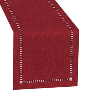 Grelucgo Small Hort Handmade Hemstitched Polyester Rectangle Table Runners Dresser Scarves, Cranberry 14×36 inch