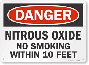 SmartSign “Danger – Nitrous Oxide No Smoking Within 10 Feet” Sign | 10″ x 14″ Plastic