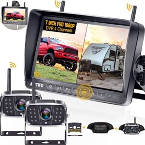 RV Backup Camera Wireless HD 1080P Bluetooth 2 Travel Trailer Rear View Cam System 7 Inch DVR Monitor Truck Camper Infrared Night Vision Reverse Cameras Adapter for Furrion Pre-Wired RVs AMTIFO A9