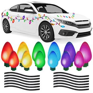 Whaline 49Pcs Christmas Reflective Car Magnets Set 36Pcs Colorful Bulb Light Magnets with 13Pcs Lines Refrigerator Garage Magnet Decals for Xmas Holiday Birthday Cars Mailbox Window Decoration