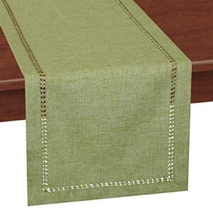 Grelucgo Handcrafted Solid Color Dining Table Runner, Dresser Scarf, Double-Hemstitched (Sage Green, 14 x 54)