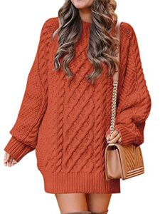 ANRABESS Womens Long Sleeve Chunky Cable Knit Loose Oversized Baggy Tunic Sweater Mini Dress 412xiuhong-M Rust