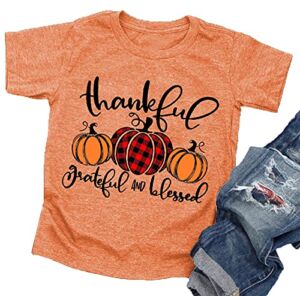 Thankful Grateful Blessed Shirts Toddler Boys Girls Thanksgiving Pumpkin T-Shirt Graphic Fall Tshirts(Orange,110)