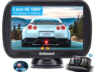 Wireless Backup Camera HD 1080P 5“ Split Screen Rear View Monitor Kit Night Vision Waterproof Bluetooth Reverse Cam Stable WIFI Digital Signals for Car Truck Minivan Small RV Two Channels DoHonest S23