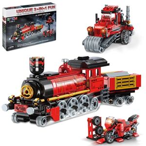 JOJO&Peach Train Sets for Boys 6-10, Creator 3 in 1 Toys Building Kit, Stem Projects for Kids, Gifts for Boys and Girls Ages 6 7 8 9 10 Years Old (305 Pieces)