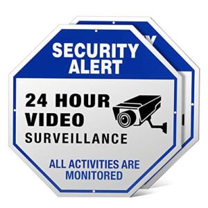 Video Surveillance Signs Outdoor – 10″ x 10″ Aluminum Rust Free Security Signs for Property, Metal Warning Sign for Home Business CCTV Security Camera – 2 Pack/Blue