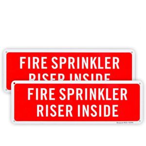 2 Pack Fire Sprinkler Riser Inside Sign, 12″x 4″ .04″ Aluminum Reflective Sign Rust Free Aluminum-UV Protected and Weatherproof