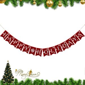 Plaid Happy Holidays Banner Burlap Christmas Rustic Bunting Banner for Christmas Hanging Decorations