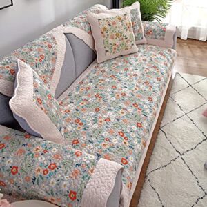 vctops Farmhouse Country Floral Couch Sofa Covers Flower Pattern Cotton Quilted Sectional Couch Cover Non Slip Soft Comfy Sofa Slipcovers Furniture Protector (Grey Floral,28″x70″)