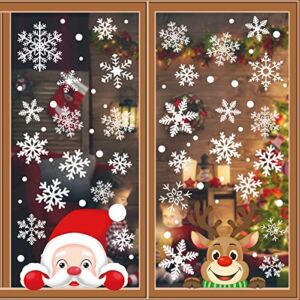Lansian 198PCS+ Snowflakes Window Clings Decal Stickers Christmas New Year Winter Wonderland Decorations Ornaments Santa Claus Reindeer Frozen Party Supplies(8 Sheets)