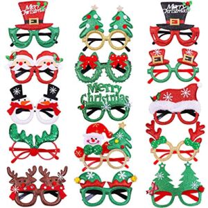URATOT 15 Styles Christmas Glitter Party Glasses Frames Xmas Costume Eyeglasses Christmas Party Eyewear for Holiday Party Supplies