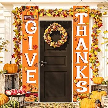 Blulu Fall Harvest Decorative Give Thanks Banners Thanksgiving Party Decorations Autumn Door Sign Pumpkin Turkey Maple Leaf Welcome Porch Sign for Fall Party Backdrop Garden Yard Orange | The Storepaperoomates Retail Market - Fast Affordable Shopping