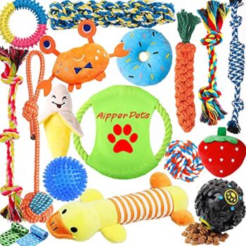 Aipper Dog Puppy Toys 18 Pack, Puppy Chew Toys for Fun and Teeth Cleaning, Dog Squeak Toys, IQ Treat Ball, Tug of War Toys, Puppy Teething Toys, Dog rope toys pack for Medium to Small Dogs | The Storepaperoomates Retail Market - Fast Affordable Shopping