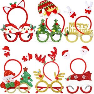 Christmas Glasses Frame and Headbands, 12 Pieces Glittered Creative Funny Eyewear and Cute Hair Hoop Decoration Accessories Giftset for Xmas Party, Holiday Favors, Assorted Styles