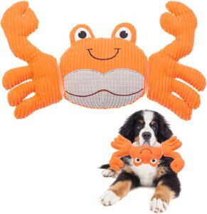 SCENEREAL Plush Dog Squeaky Toys with Cute Crab Shape, Interactive Dog Squeak Toy Corduroy Stuffed Animals for Small Medium Large Dogs