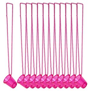 GOOCHOO Shot Glass on Beaded Necklace, 12 Pack for Festival Parade Decoration (Pink)
