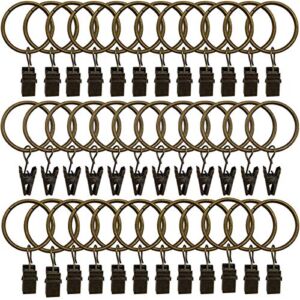 36 Pack Rings Curtain Clips Strong Metal Decorative Drapery Window Curtain Ring with Clip Rustproof Vintage Compatible with up to 1 inch Drapery Rod Bronze Color