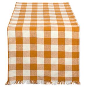 DII Heavyweight Fringed Check Tabletop Collection, Table Runner, 14×108, Pumpkin Spice