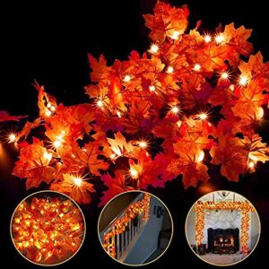 4 Pack Thanksgiving Decorations Fall Garland String Lights for Indoor Outdoor Total 40Ft 80LED Size Improved Maple Leaves Light Battery Operate Fall Decor Home Halloween Lighted