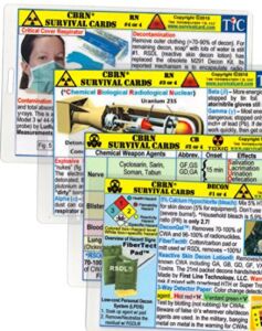 CBRN (Chemical – Biological – Radiological – Nuclear) Survival Card Training Quick Reference Guide – 4 card set – Large 3.5 x 5.5 in., Pocket Size – Laminated – Hole Punched – Water Resistant