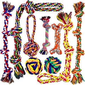 Large Dog Chew Toys for Aggressive Chewers, 9 Pack Almost Indestructible Dog Rope Toys for Medium Large Breeds, Puppy Teething Chew Toys, Tug of War Dog Toy, Heavy Duty Dental Cotton Rope Dog Toys