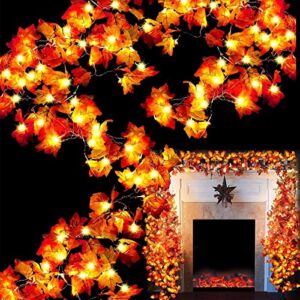 6 Pack Thanksgiving Decorations Maple Leaves Garland String Light, Total 60Ft/120LED Realistic Fall Leaves Thanksgiving Light Waterproof Battery Operated Fall Garland Thanksgiving Decor Indoor Outdoor