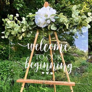 BATTOO Wedding Welcome Sign Decal Welcome to Our Beginning Couples Wedding Reception Home Adhesive Sticker – Marriage Wedlock of Love Wedding Ceremony Decal 23″ Wide by 12.5″ Tall, White