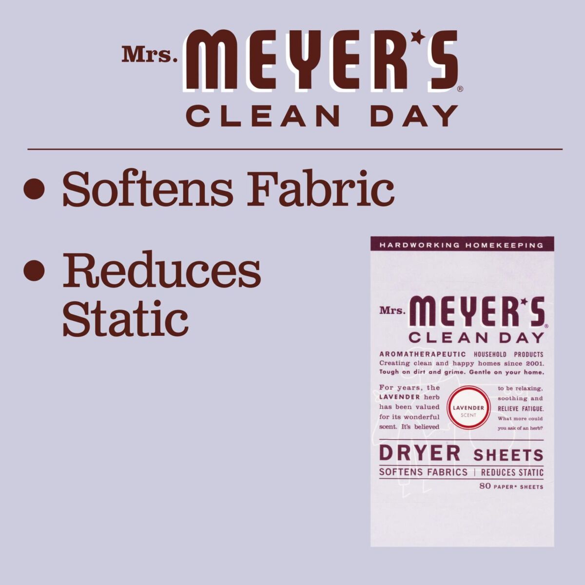 Mrs. Meyer’s Dryer Sheets, Fabric Softener, Reduces Static, Infused with Essential Oils, Lavender, 80 Count | The Storepaperoomates Retail Market - Fast Affordable Shopping