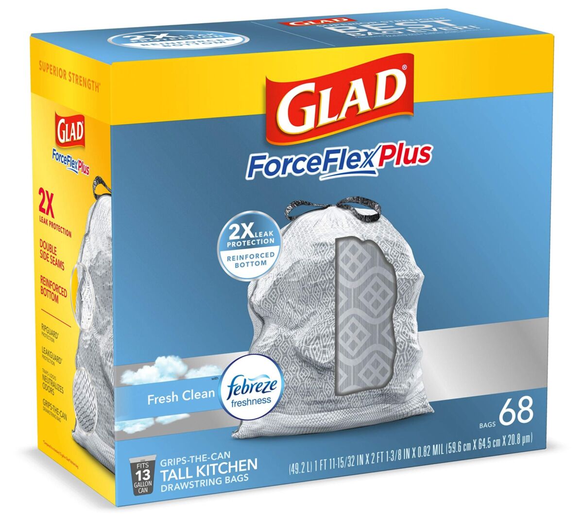 Glad ForceFlexPlus Tall Kitchen Drawstring Trash Bags, 13 Gal, 68 Ct (Package May Vary) | The Storepaperoomates Retail Market - Fast Affordable Shopping