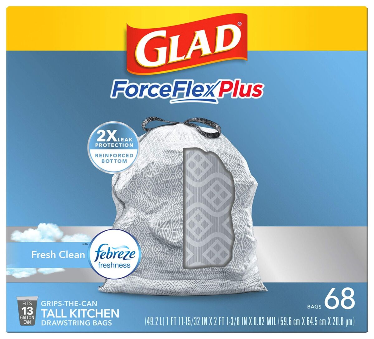 Glad ForceFlexPlus Tall Kitchen Drawstring Trash Bags, 13 Gal, 68 Ct (Package May Vary) | The Storepaperoomates Retail Market - Fast Affordable Shopping