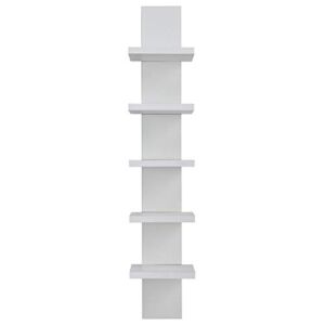 DANYA B 5 Tier Wall Shelf Unit Narrow Smooth White Laminate Finish – Vertical Column Shelf Floating Storage Home Decor Organizer Tall Tower Design Utility Shelving Bedroom Living Room (White)