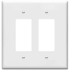 ENERLITES Double Decorator Switch Cover, Two Outlet Wall Plate, Oversized 2-Gang 5.50″ x 5.50″, Unbreakable Polycarbonate Thermoplastic, UL Listed, 8832O-W, White