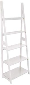 Amazon Basics Modern 5-Tier Ladder Bookshelf Organizer, Solid Rubberwood Frame – White