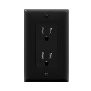 ENERLITES Decorator Receptacle Outlet with Wall Plate, Tamper-Resistant, Gloss Finish, Residential Grade, 3-Wire, Self-Grounding, 2-Pole, 15A 125V, UL Listed, 61501-TR-BKWP, Black