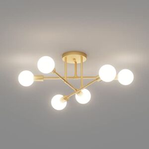 Ralbay 6-Light Gold Sputnik Ceiling Light Fixtures, Semi-Flush Mount Pendant Lighting, Gold Semi-Flush Mount Ceiling Light for Bedroom, Dining Room, Living Room, Kitchen