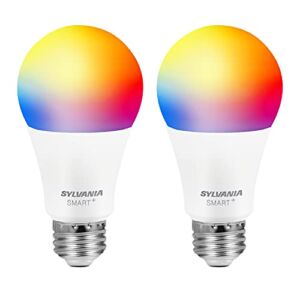 SYLVANIA Bluetooth Mesh LED Smart Light Bulb, One Touch Set Up, A19 60W Equivalent, E26, RGBW Full Color & Adjustable White, Works with Alexa Only – 2 PK (75760)